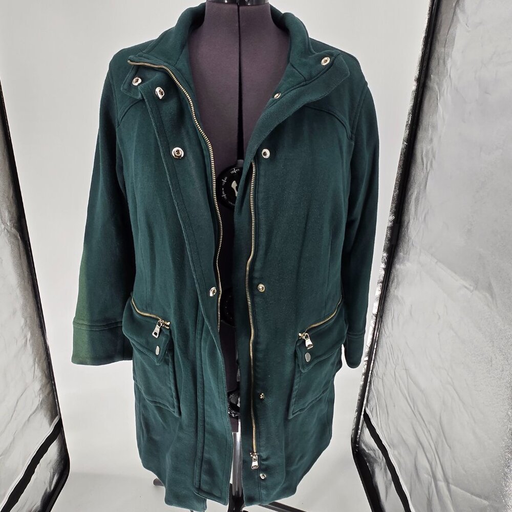 6325-32 INC International concepts forest green zippered coat Size XL